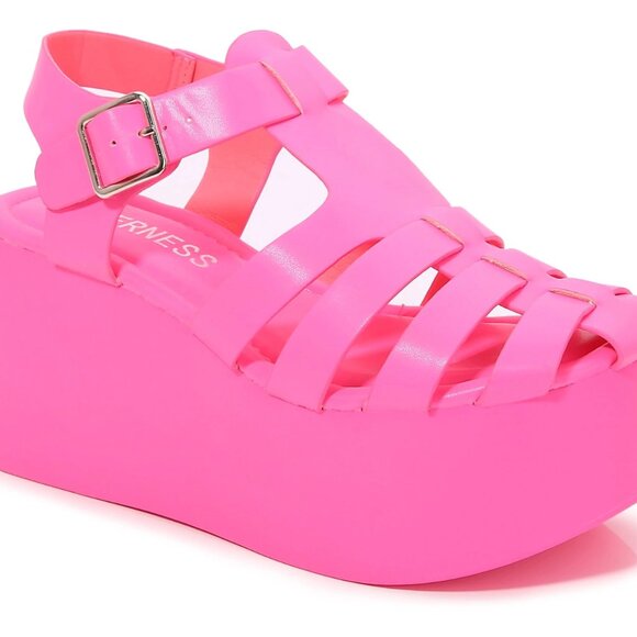 Berness Brianna Fisherman Flatform Sandals Hot Pink Size 7 Y2K Chunky Platform - Picture 2 of 9